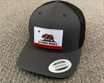 State of CALIFORNIA Flag Hat SnapBack American Trucker Mesh Cap Handcrafted in Florida!