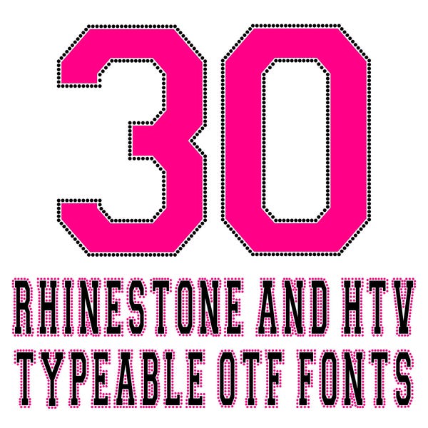 Pacchetto di 30 font tipografici Rhinestone e HTV / OTF, Varsity, Sport (download digitale)