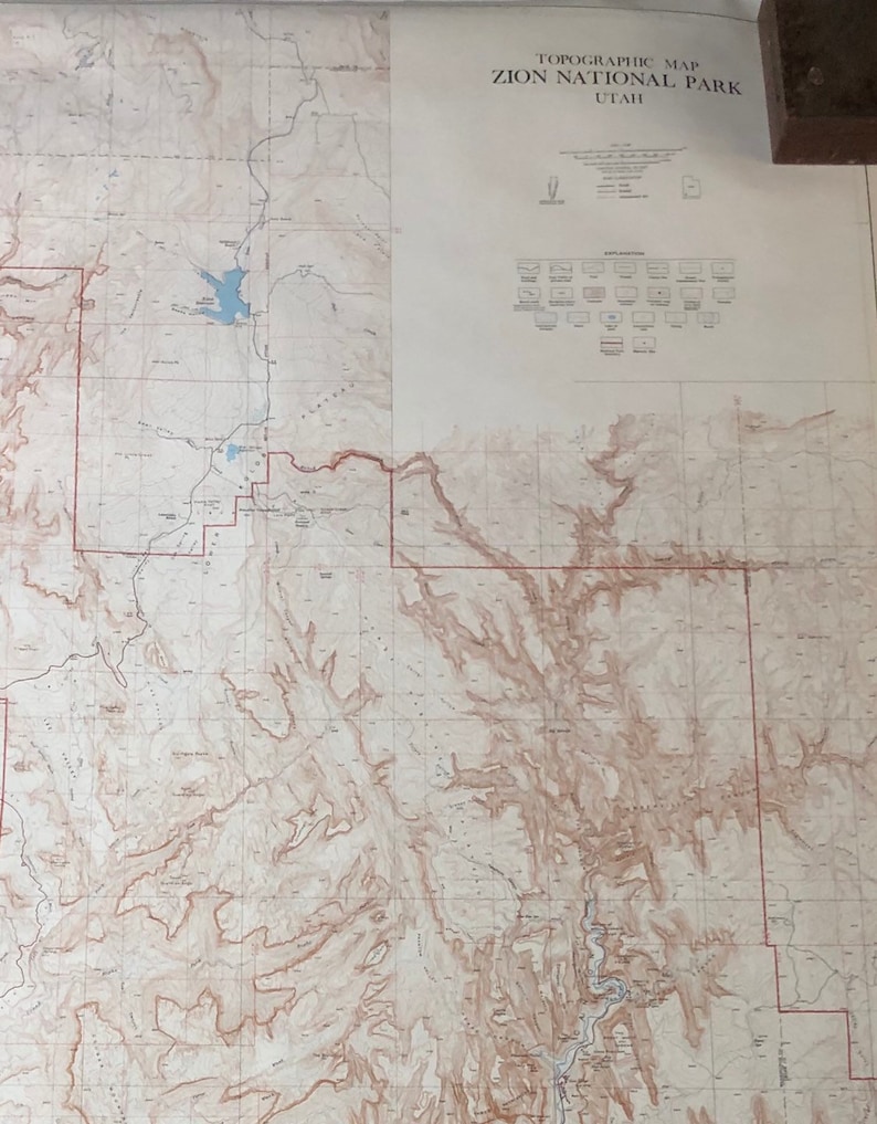 Rare Large Vintage Topographic Map Of Zion National Park 1985