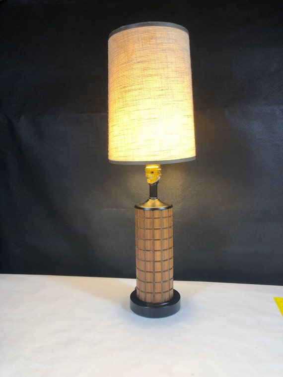 Mid Century Teak Accent Table Lamp W Lampshade