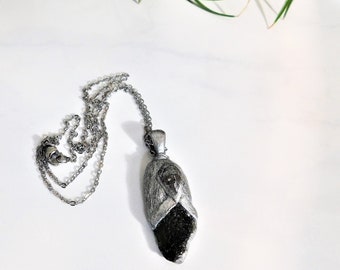 Moldavite Pendant, Tektite Pendant, Raw Moldavite Necklace, Moldavite and Herkimer Diamond Pendant, Green Tektite Necklace