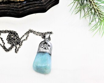 Aquamarine Pendant, Aquamarine Talisman, Aquamarine Amulet, Aquamarine and Herkimer Quartz Diamond Necklace, March Birthstone Pendant