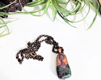 Ruby Zoisite Pendant, Ruby Pendant, Zoisite Ruby Necklace, Ruby Zoisite Necklace, Heart Chakra Necklace, Zoisite Pendant