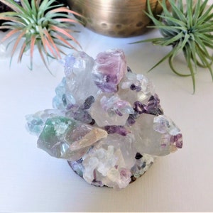 Fluorite Crystal Specimen, Feng Shui Decor, Crystal Decor, Purple and Green Fluorite Crystal