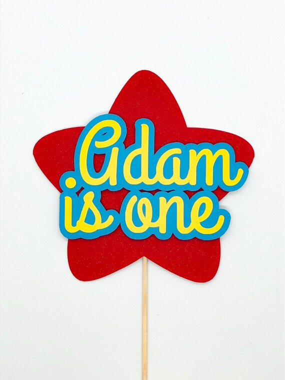 First Birthday Red Star Cake Topper Blue Yellow Colours Etsy