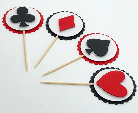 Black Red Poker Card Casino Cupcake Toppers Birthday Ideas Etsy