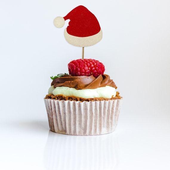 Santa Hat Cupcake Topper Christmas Party Ideas Pack Of 12 Etsy