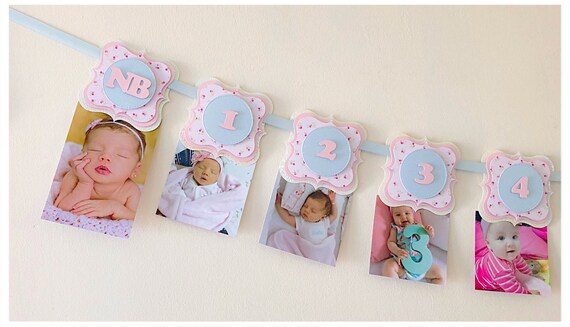 12 Months Photo Banner 1st Birthday Party Girls Ideas Pastel Etsy