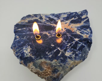 Blue Sodalite Sabbat Candle |  Refill Lamp Oil | Handmade Judaica Gift | Shabbat shalom