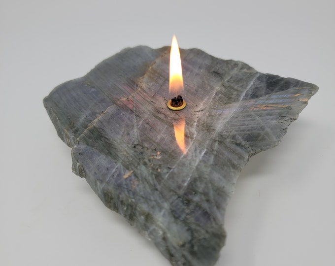 Labradorite Rock Candle | Beautiful Purple Flash | Forever Rock Candles | Oil Lamp Candle | Diffuser | Crystal Home Décor | One of a kind