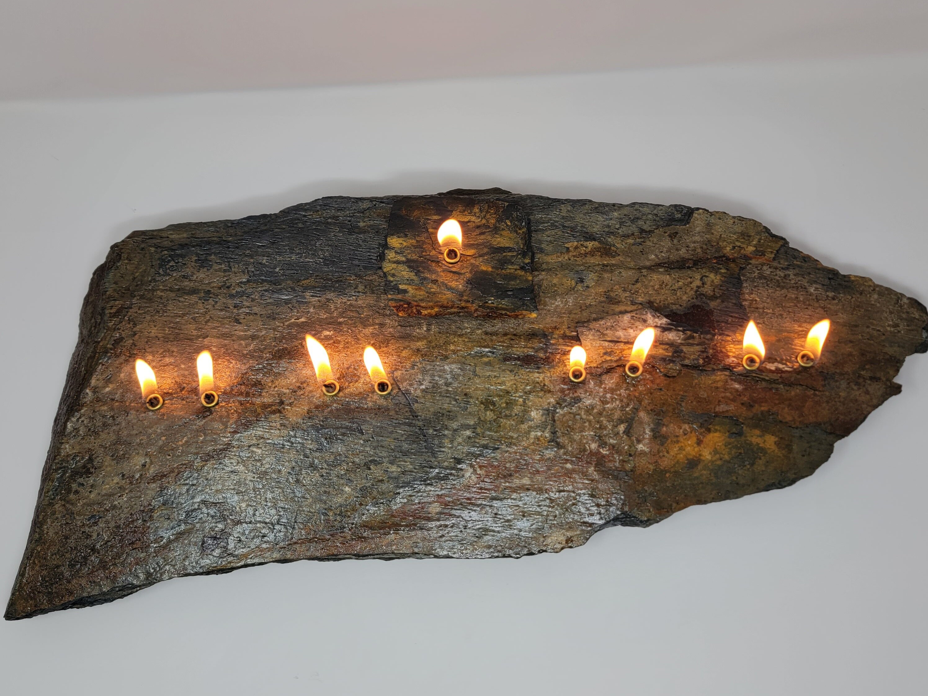 Statement Menorah Slate Stone Oil Olive Lamp Natural Etsy