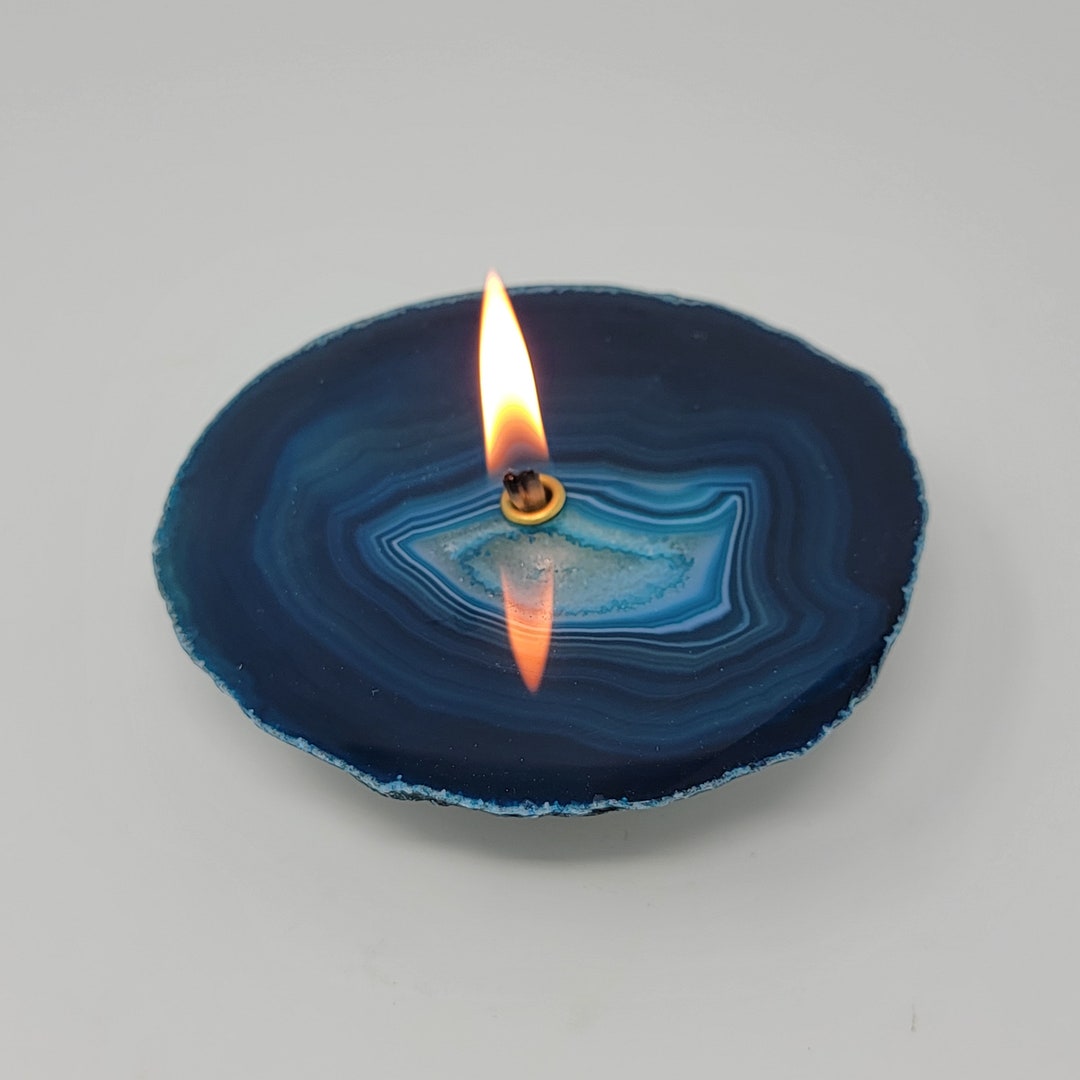 Teal Turquoise Agate Rock Candle Forever Rock Candle Oil Lamp Candle