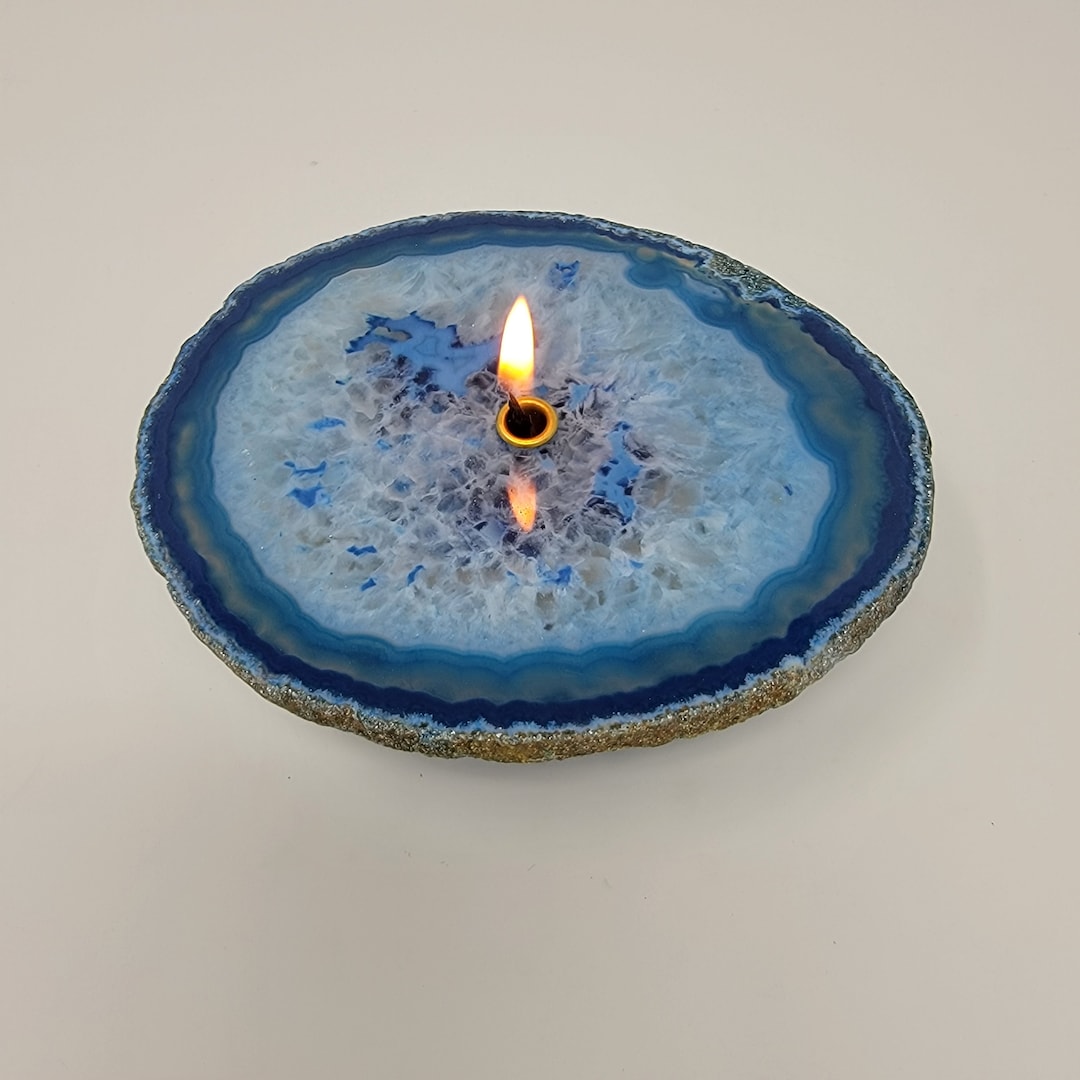 Blue Agate Rock Candle Forever Rock Candle Oil Lamp Candle Etsy