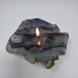 Rainbow Fluorite Rock Candle: Forever Wick Oil Lamp, Crystal Home Decor