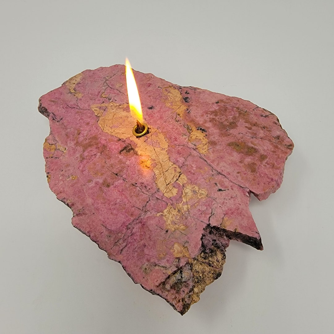 Rhodonite Rock Candle Pink and Gold Forever Rock Candle Etsy