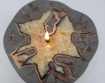 Septarian Nodule Fossil Rock Candle | Dragon Egg Stone | Forever Rock Candle | Oil Lamp | Utah Zion Gift | Oil Diffuser | Home Decor