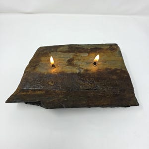 Slate Rock Candle | Two Flames | Natural Stone Rock | Forever Rock Candle | Oil Lamp Candles | San Juan Colorado Slate | Cabin Home Decor