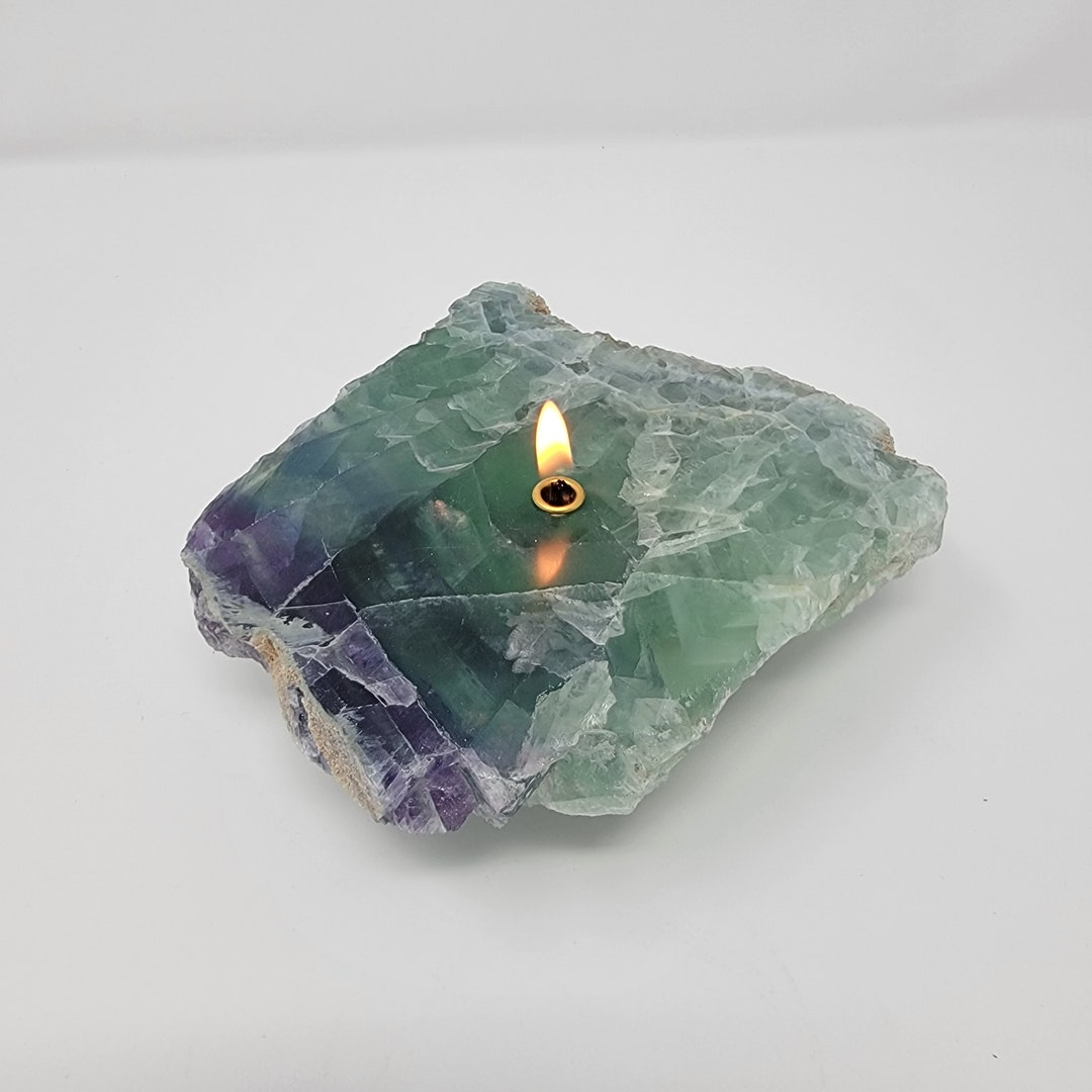 Fluorite Rock Candle Forever Rock Candle Oil Lamp Candle Altar Prayer