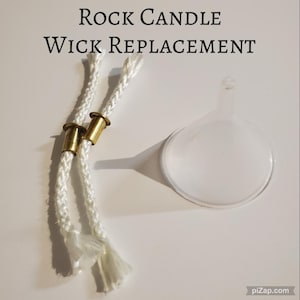 Replacement wick, brass wick holder and filling funnel | Oil Lamp Candle | Fiberglass Wick | Forever Rock Candles |