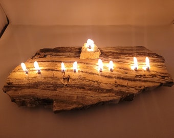 CUSTOM: Oil Burning Menorah | Natural Onyx Stone Nine Flame Menorah | Hanukah Chanukah | Jewish Judaica Holiday Gift |