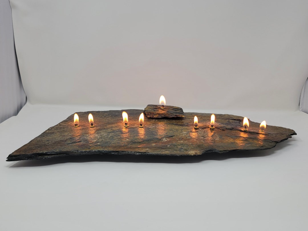 Statement Menorah Slate Stone Oil Olive Lamp Natural Etsy