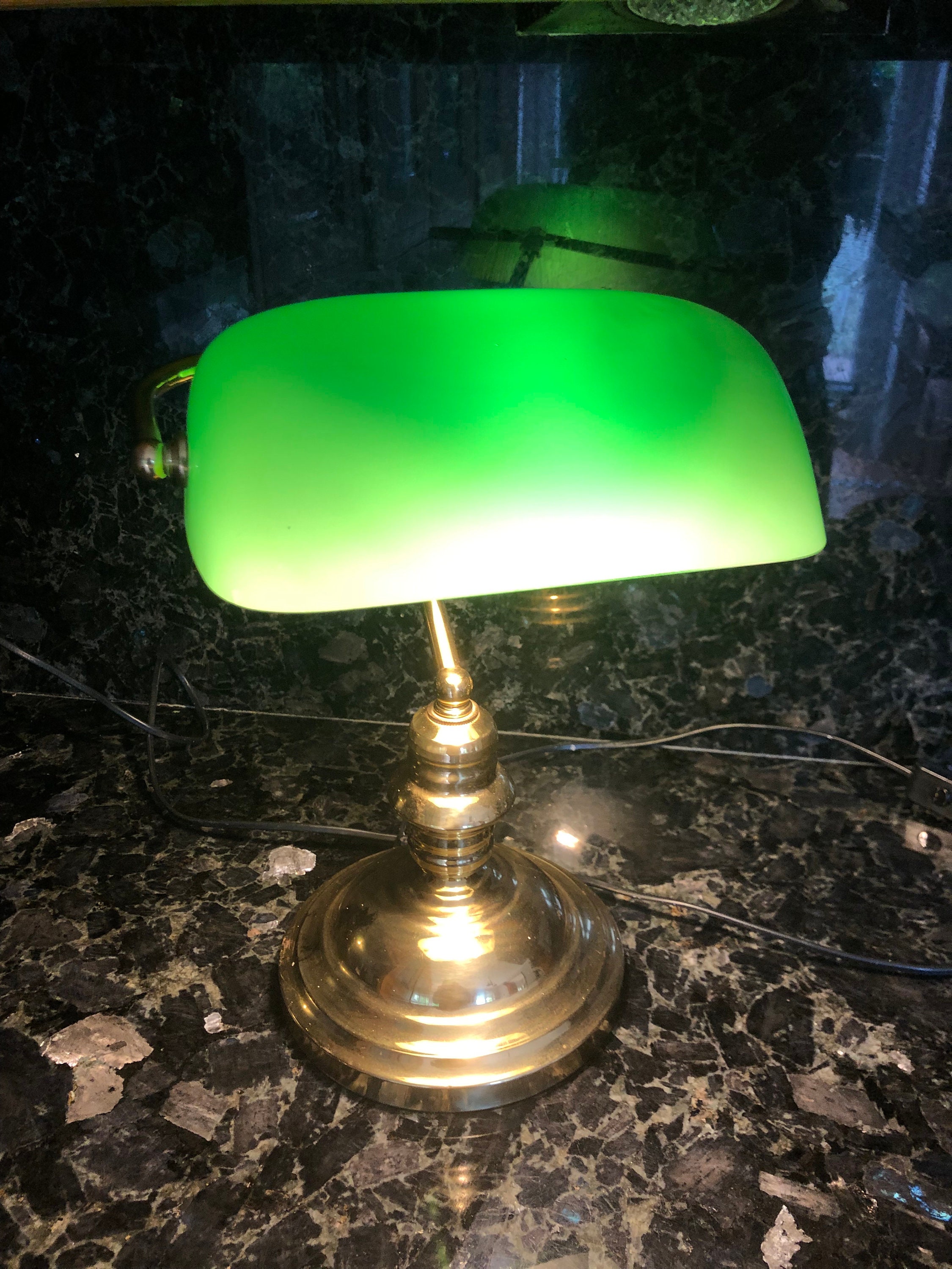 Bankers Lamp Brass Green Glass Shade Office Reading Piano Desk