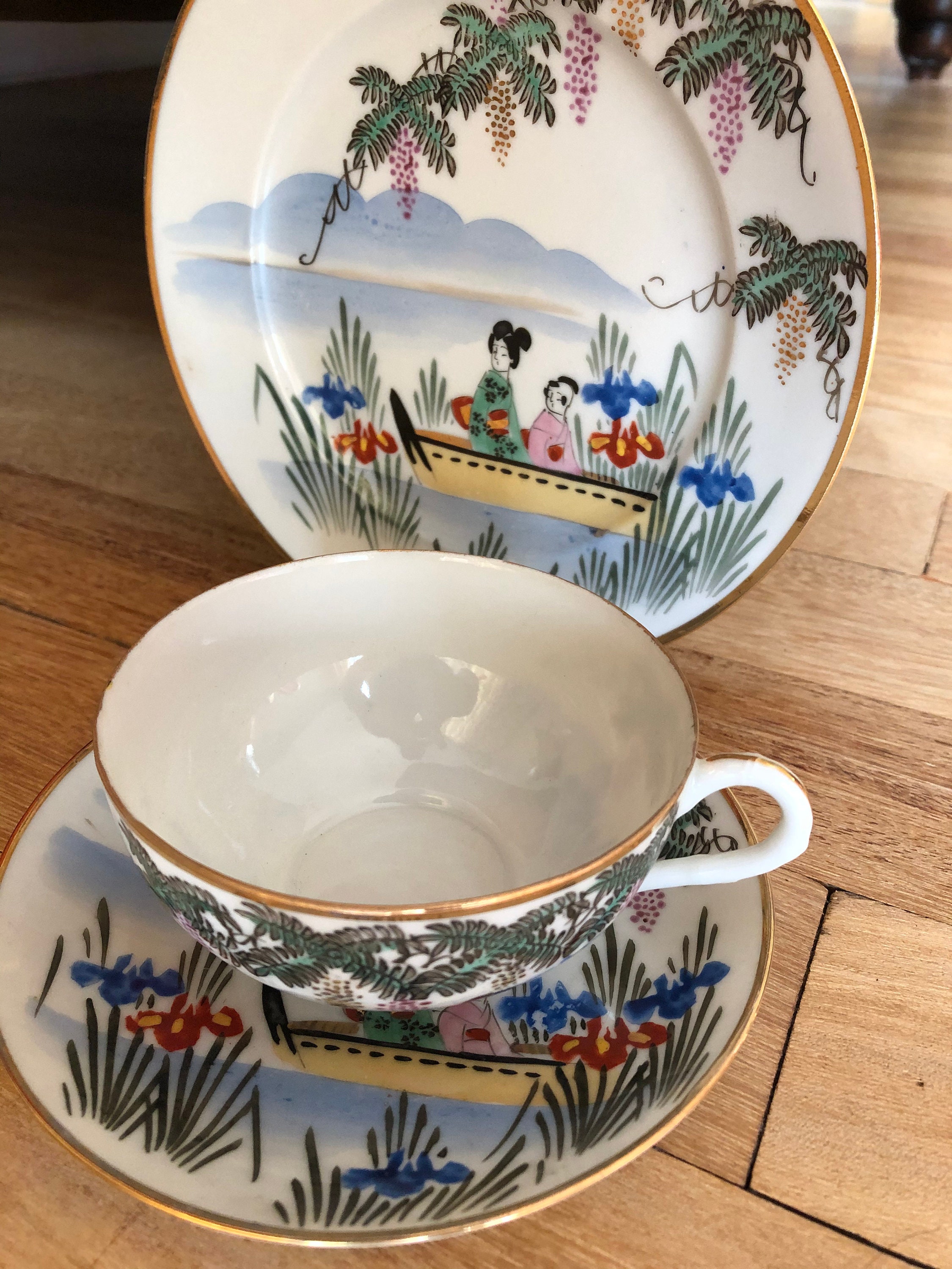 Vintage Japanese Eggshell Kutani Cup and Saucer Trio Demitasse Etsy