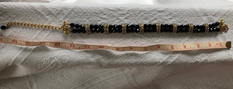 vintage 1980s faceted black glass rhinestone bar choker necklace 80s