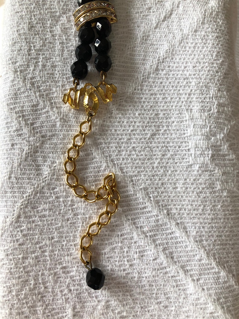 vintage 1980s faceted black glass rhinestone bar choker necklace 80s