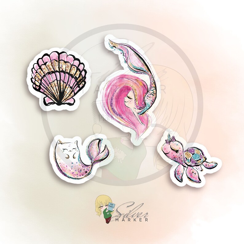 Underwater Mermaid Die Cut Stickers for Planner Decorations Pink