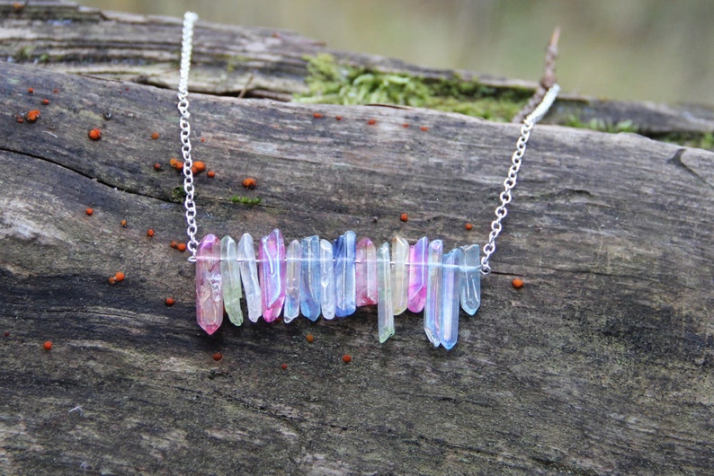 Multicolor Aura Quartz Necklace Chakras Quartz Jewelry For Sensitive Skin Point Beads Stone Necklace Crystal Jewelry CO112