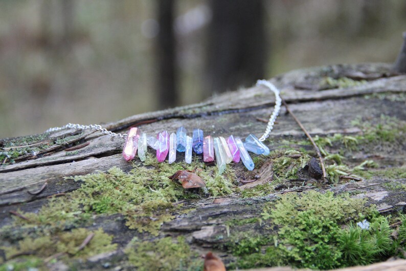 Multicolor Aura Quartz Necklace Chakras Quartz Jewelry For Sensitive Skin Point Beads Stone Necklace Crystal Jewelry CO112