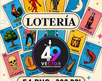 Cartas de la Lotería Mexicana PNG | 54 Cartas Png 300 DPI | Diseños para Sublimación, DTF y Playeras | Archivos Digitales para Imprimir