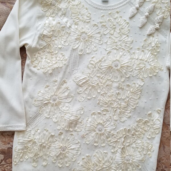 Embossed and Ribbon Embroidered Tunic Top