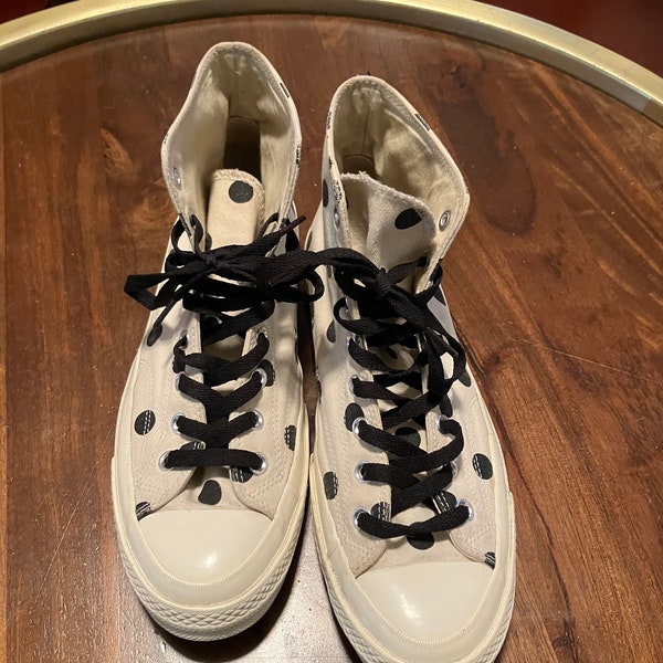 Size 10 - Converse Chuck Taylor All Star 70 High x Comme des Garcons White Polka. Pre-Owned & No Box