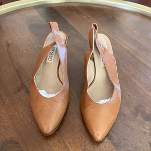 Vintage 80s GUCCI Sylvie Slingback  Women&#39;s Shoes Sz 37.5 Tobacco Leather