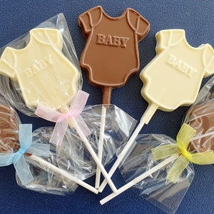 Belgian Chocolate Baby vest lollipops, girl, boy - baby shower, Christening, Gender reveal, party bag fillers, favours, present