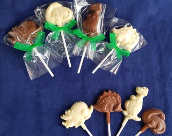 Chocolate dinosaur lollipops, favours, sweets, party bag fillers, stocking fillers, birthday present.