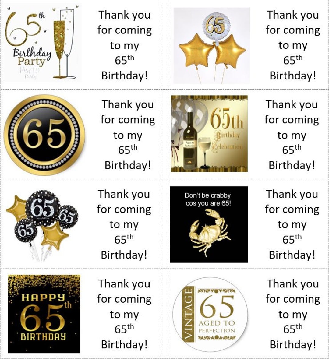 40 X 65th Birthday Day Labels/stickers Suitable for Cakes/sweets/gift ...
