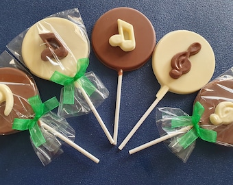 Belgian Chocolate music note, musical notes lollipops - thank you music teacher, guitar, piano, singing, birthday,  party bag fillers.