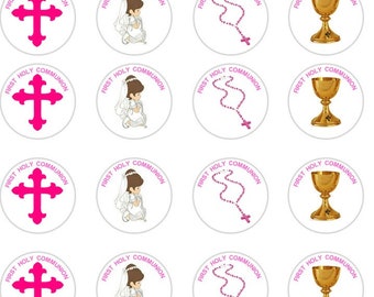 24x PRECUT PERSONALISED GIRLS/PINK CHRISTENING RICE/WAFER PAPER CUP CAKE TOPPERS 