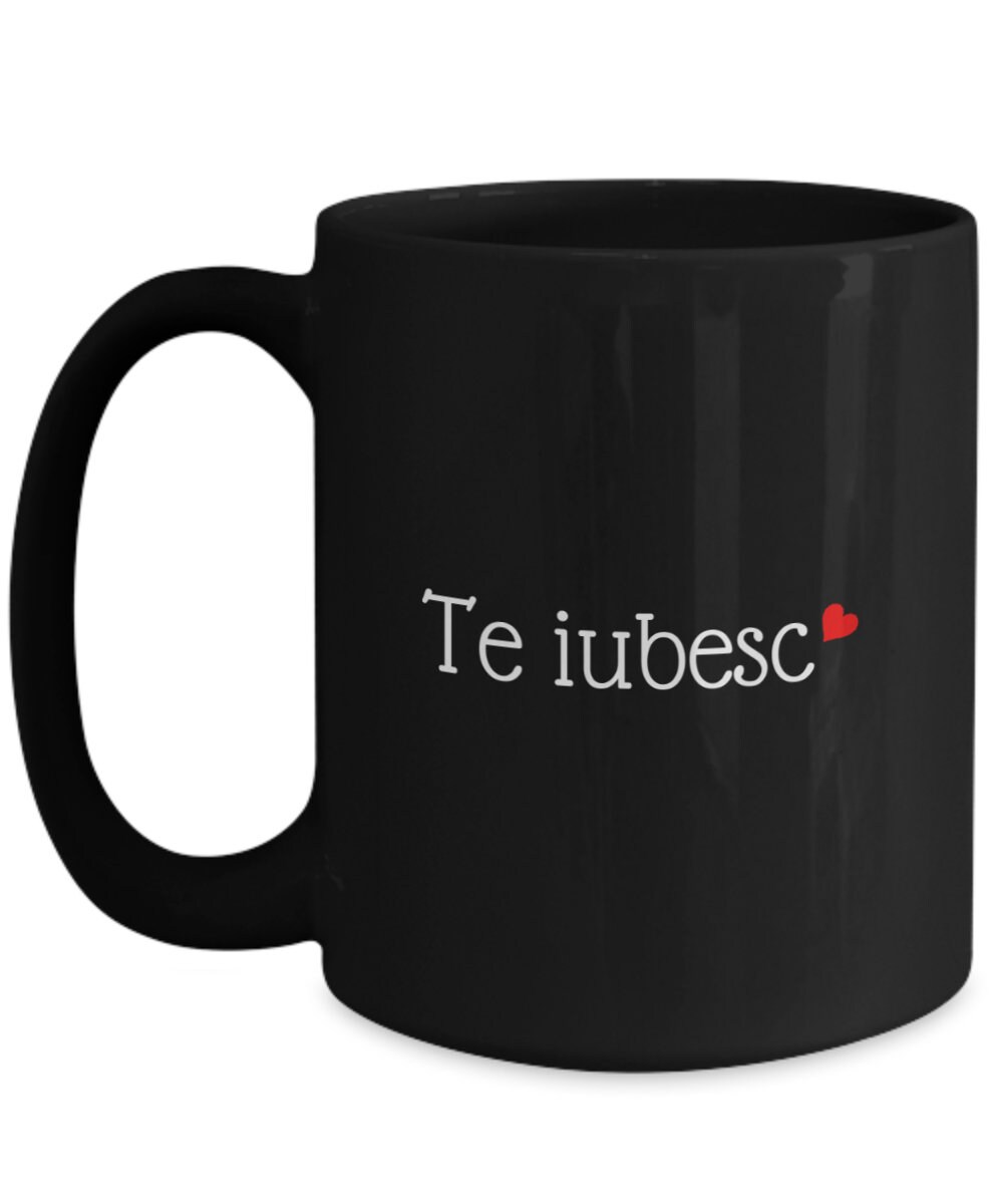 I love you in Rumänische mit Herz Schwarze Keramik Kaffee oder