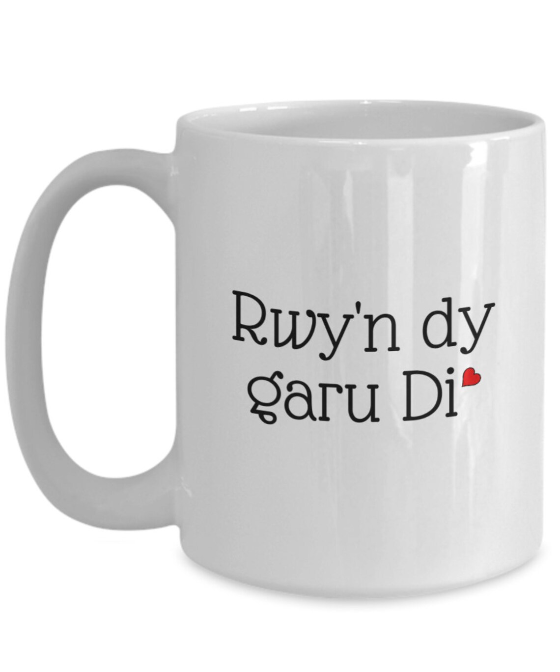 I Love You in Welsh With a Heart R White Ceramic Coffe or Tea Mug Rwy