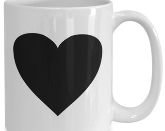 Heart - Solid Black Heart - White ceramic coffee or tea mug