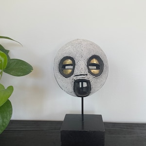 African Mask on Stand, Beaded African Mask, Decorative African Mask, Ghanaian Woodcraft, African Masks, African Wood Carving, African Craft