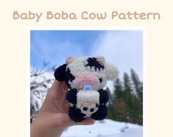 Crochet Baby Cow Drinking Boba Tea Plushie PATTERN