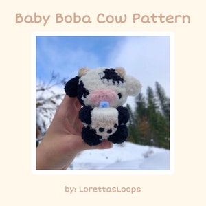Crochet Baby Cow Drinking Boba Tea Plushie PATTERN