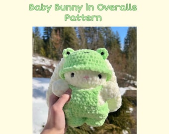 Crochet Baby Bunny in Hat and Overalls Plushie PATTERN