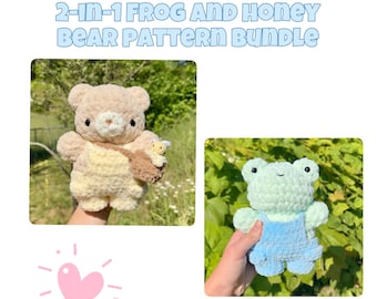 2-in-1 Crochet Frog and Honey Bear in Overalls plushie PATTERNS