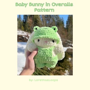 Crochet Baby Bunny in Hat and Overalls Plushie PATTERN image 1